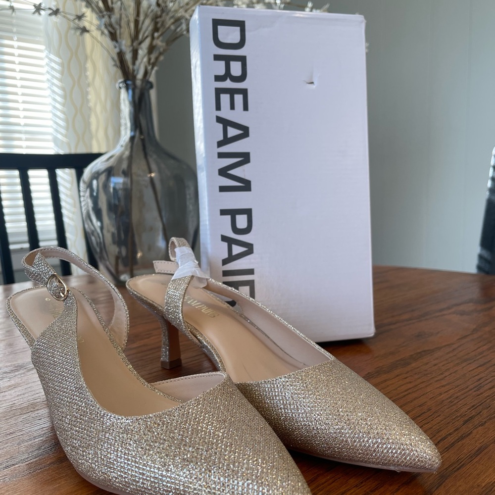 Dream Pairs Gold Glitter Women's Slingback Heels
